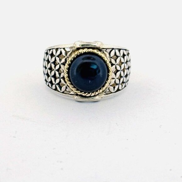 Estate Sterling Silver 925 ATR Thailand Ring w/ Black Onyx & Gold Accent Sz 10 - Picture 1 of 11